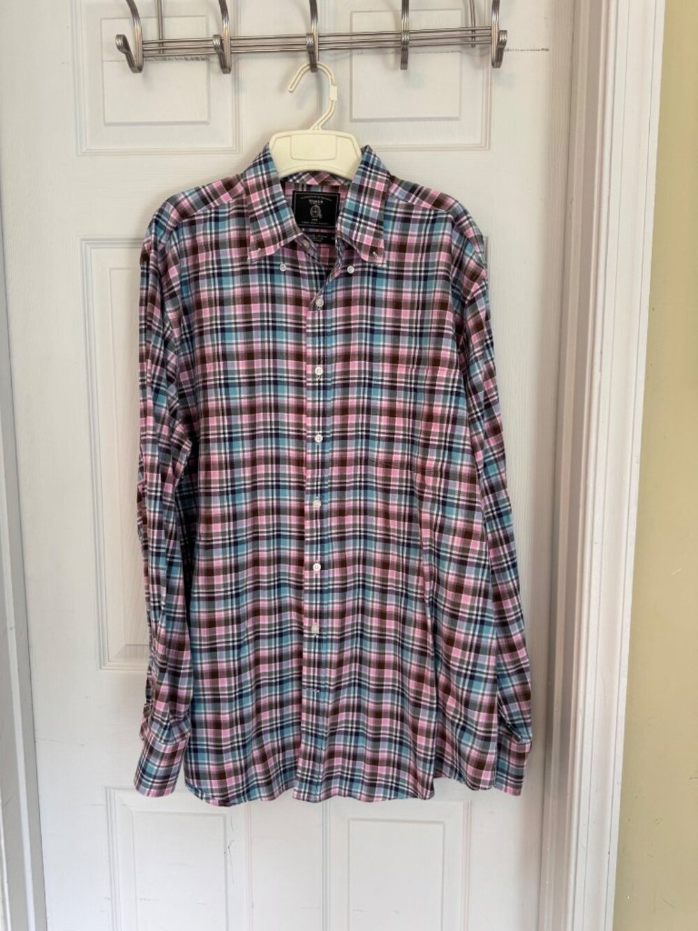 Maker & Company Pink & Blue Plaid Button Down Shirt Men's XL